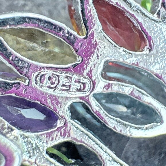 VTG Sterling Silver 925 Multi-Gemstone Flower Basket Pendant Size 0.75" Length - Picture 7 of 11